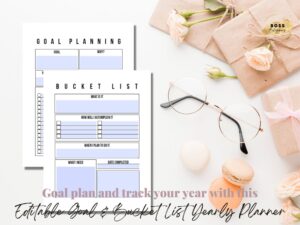Editable Goal & Bucket List Vision Board Yearly Planner