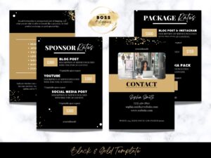 Black & Gold Elegant Sparkly 8 Page Media Kit Template